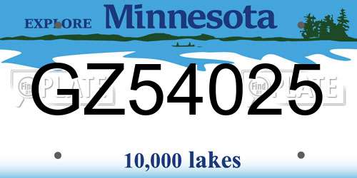 GZ54025 Minnesota License Plate