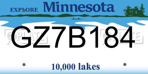 GZ7B184 Minnesota License Plate