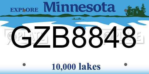 GZB8848 Minnesota License Plate
