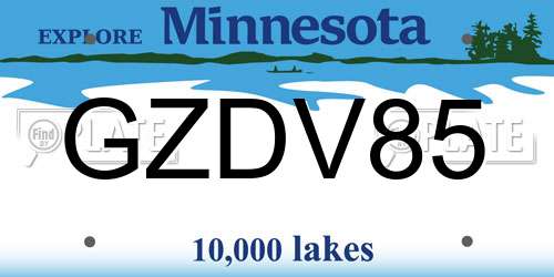 GZDV85 Minnesota License Plate