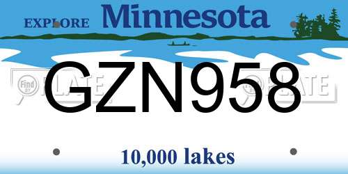 GZN958 Minnesota License Plate