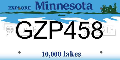GZP458 Minnesota License Plate