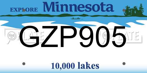 GZP905 Minnesota License Plate