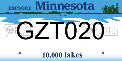 GZT020 Minnesota License Plate
