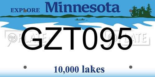 GZT095 Minnesota License Plate
