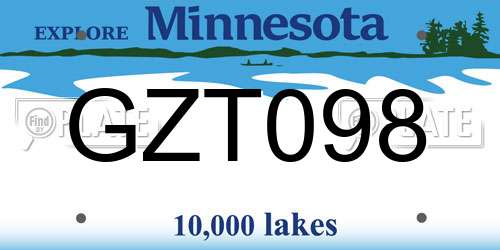 GZT098 Minnesota License Plate