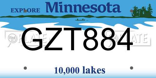 GZT884 Minnesota License Plate