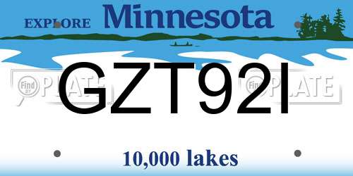 GZT92I Minnesota License Plate