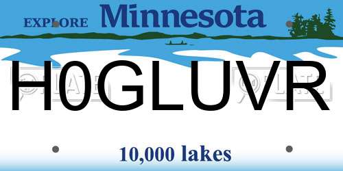 H0GLUVR Minnesota License Plate