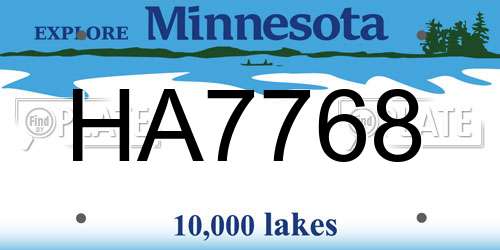 HA7768 Minnesota License Plate