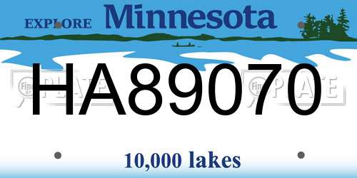HA89070 Minnesota License Plate