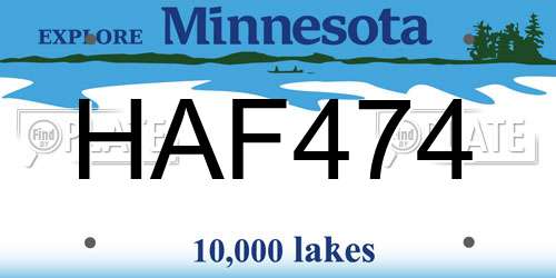 HAF474 Minnesota License Plate