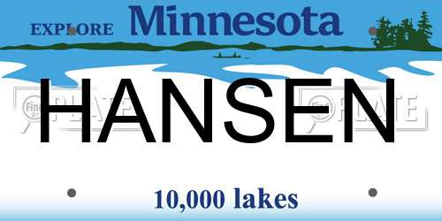 HANSEN Minnesota License Plate