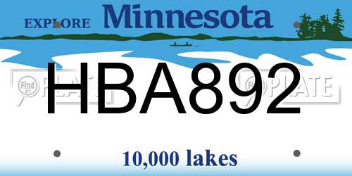 HBA892 Minnesota License Plate