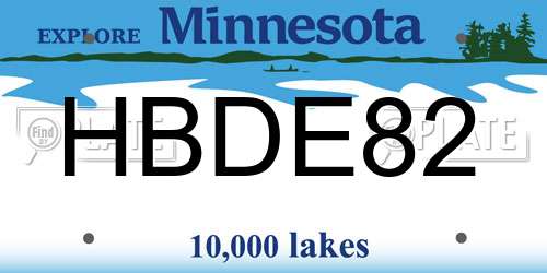 HBDE82 Minnesota License Plate