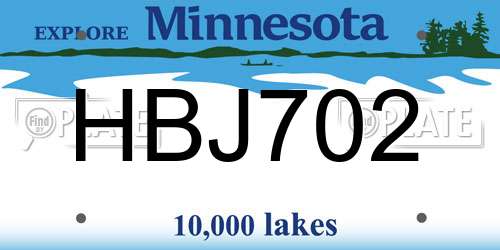 HBJ702 Minnesota License Plate