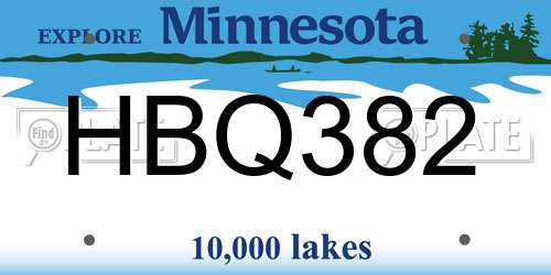 HBQ382 Minnesota License Plate
