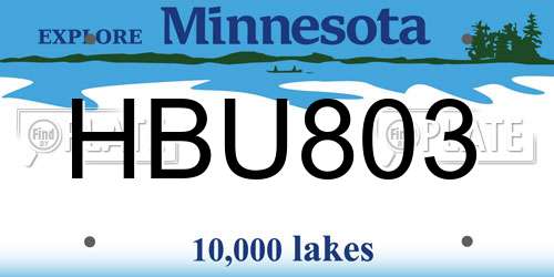 HBU803 Minnesota License Plate