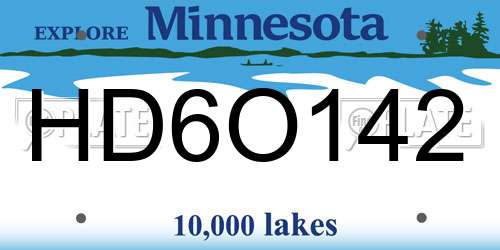 HD6O142 Minnesota License Plate