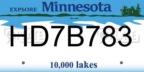 HD7B783 Minnesota License Plate