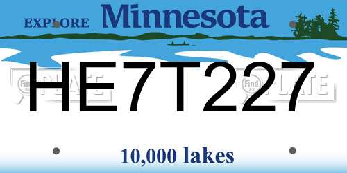 HE7T227 Minnesota License Plate