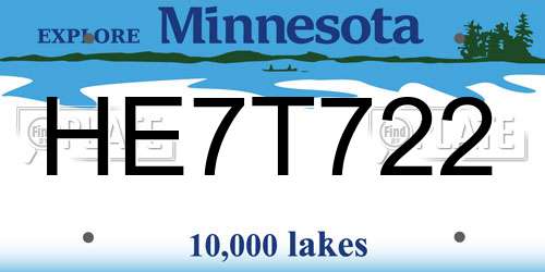 HE7T722 Minnesota License Plate