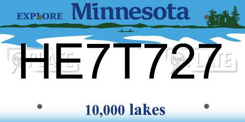 HE7T727 Minnesota License Plate