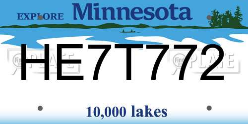 HE7T772 Minnesota License Plate