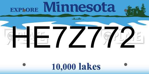 HE7Z772 Minnesota License Plate