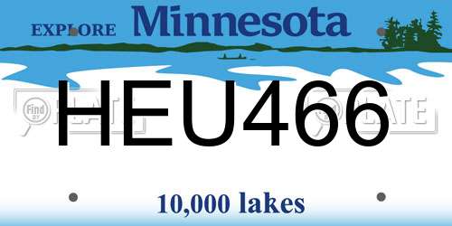 HEU466 Minnesota License Plate