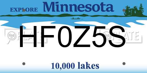 HF0Z5S Minnesota License Plate
