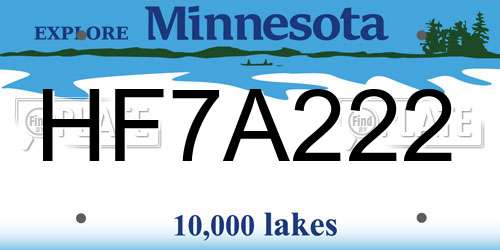 HF7A222 Minnesota License Plate