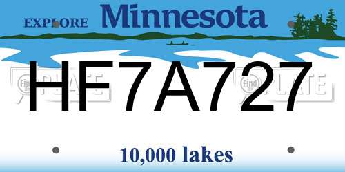 HF7A727 Minnesota License Plate