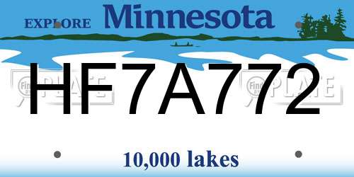 HF7A772 Minnesota License Plate