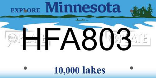 HFA803 Minnesota License Plate