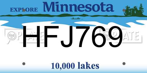 HFJ769 Minnesota License Plate