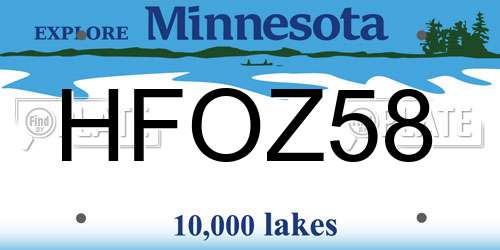 HFOZ58 Minnesota License Plate