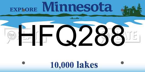 HFQ288 Minnesota License Plate