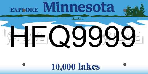 HFQ9999 Minnesota License Plate