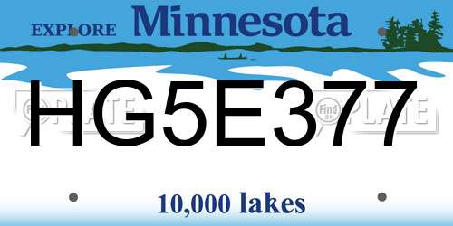 HG5E377 Minnesota License Plate