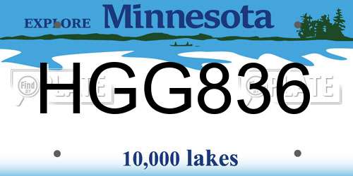HGG836 Minnesota License Plate