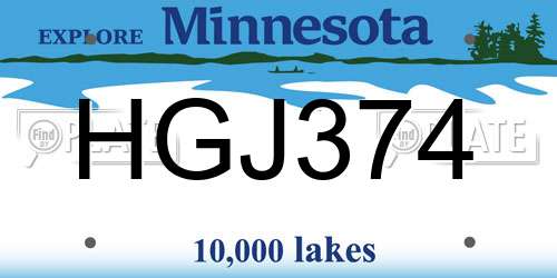HGJ374 Minnesota License Plate