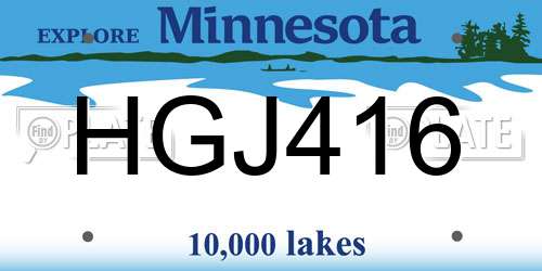 HGJ416 Minnesota License Plate