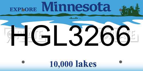 HGL3266 Minnesota License Plate