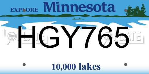 HGY765 Minnesota License Plate