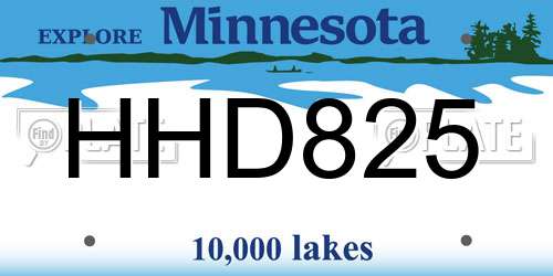 HHD825 Minnesota License Plate