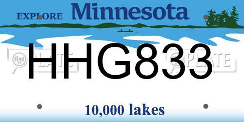 HHG833 Minnesota License Plate