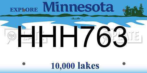 HHH763 Minnesota License Plate