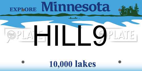HILL9 Minnesota License Plate