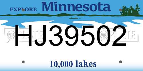 HJ39502 Minnesota License Plate